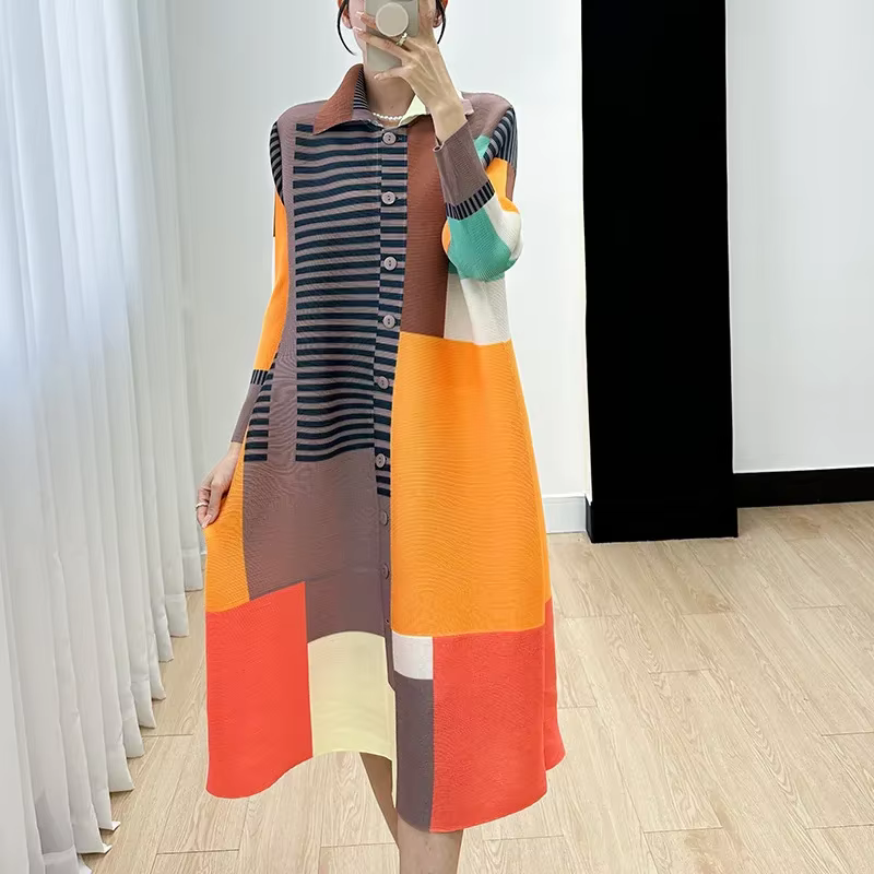 Robe plissée imprimée Ata Yake pour femmes, robes mi-longues, adt et élégantes, nouveaux vêtements à