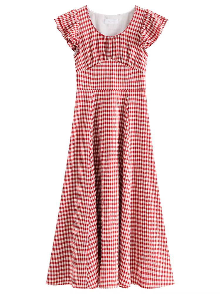 FSLE-Robe longue rouge à carreaux, taille haute, pour femme, tenue élégante et romantique, nouvelle 