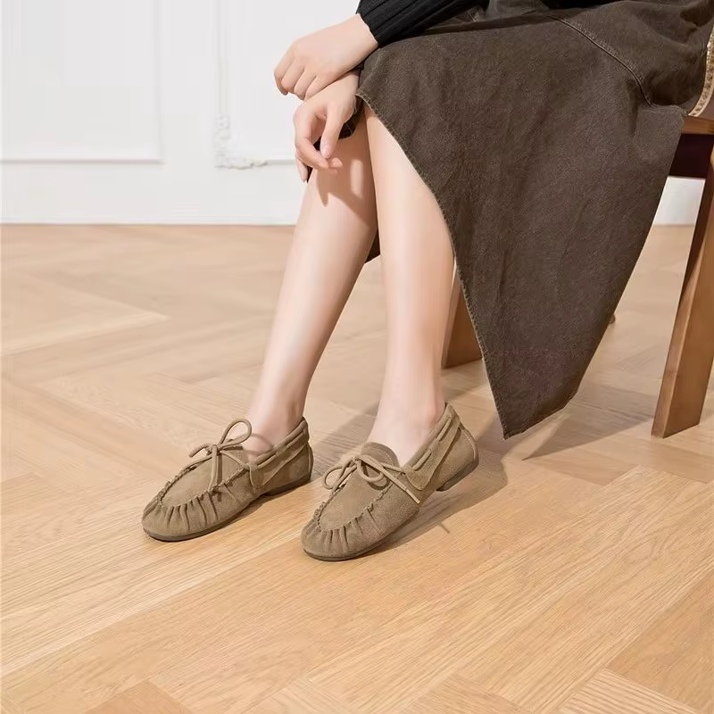 Mocassins plats pour femmes, style britannique, nouvelle collection automne 2026, en cuir véritable,