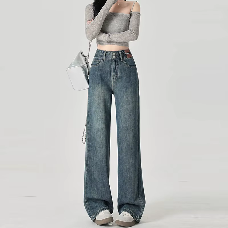 Jean à jambes larges pour femmes, coupe étroite, avec taille haute et sensation de suspension, jambe