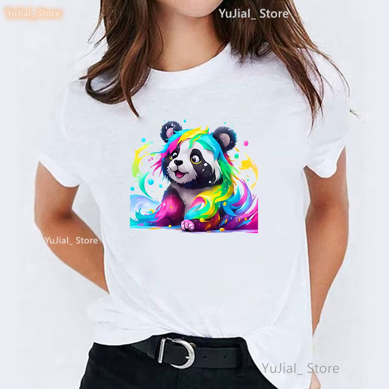 Aquarelle amour Yorkshire/Panda/cheval imprimé Animal T-Shirt filles drôle blanc T-Shirt femmes mode