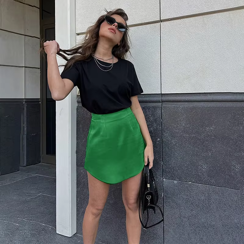 Mini jupe taille haute en Satin pour femmes, tenue Chic élégante, Slim, ligne a, hanche, moulante, S