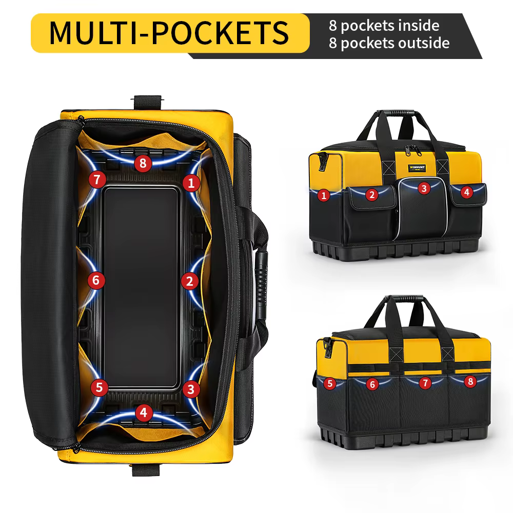 Sac à outils robuste WINHUNT avec large ouverture et fond moulé - Bandoulière réglable, polyester du
