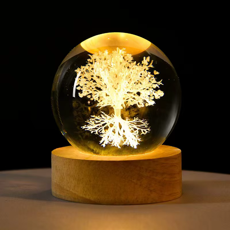 1 pièce, lampe de nuit Arbre de Vie gravée au laser 3D, avec support en bois lumineux coloré, décora