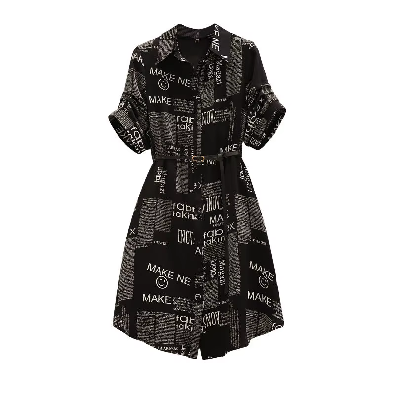 Robe imprimée lettre enveloppée pour femme, col polo à la taille, réduction de l'âge français, régla