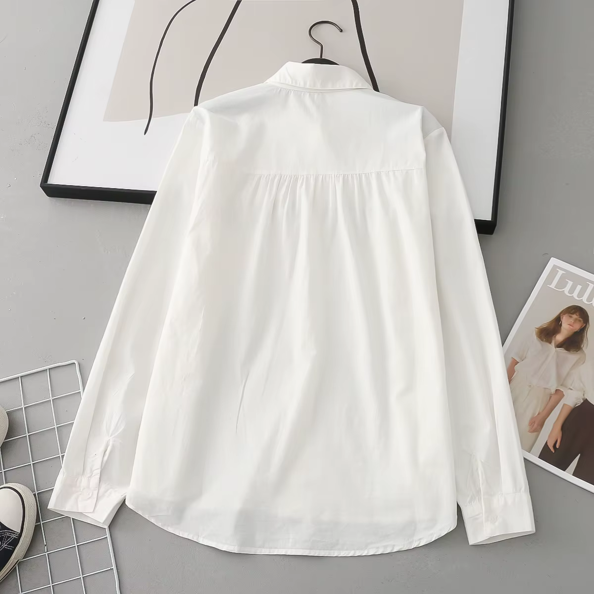 Chemises blanches brodées de coeur pour femmes, col rabattu, chemisier décontracté, manches longues,