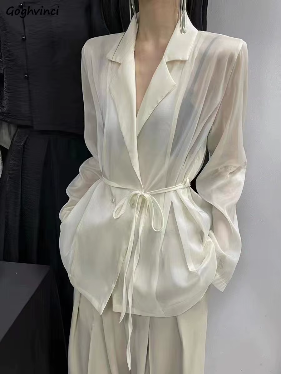 Blazers de bureau à lacets pour femmes, crème solaire, tempérament chic défini, doux, pur, cranté, m
