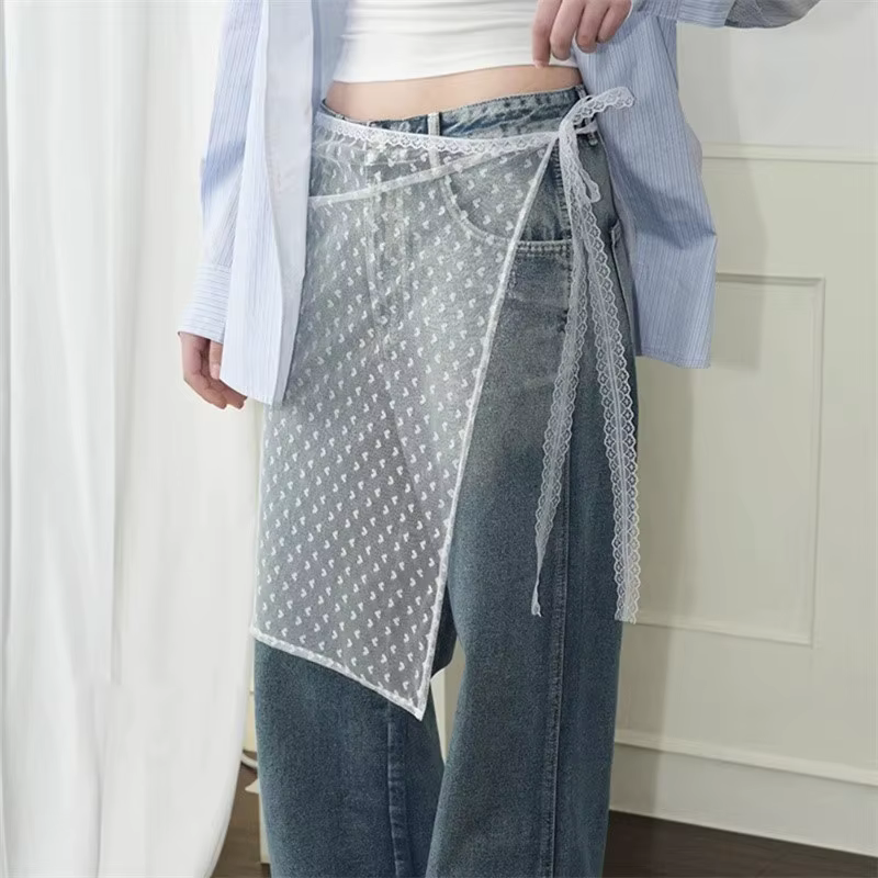 INS Blogger – jupe en gaze superposée en dentelle, Streetwear Y2k, tablier, jupe portefeuille à lace