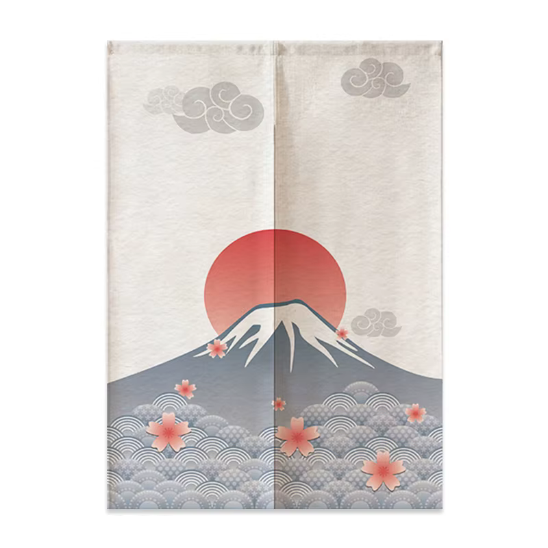 Rideau de porte en lin japonais, nordique, mont Fuji, vagues, cloison, chambre à coucher, cuisine, d