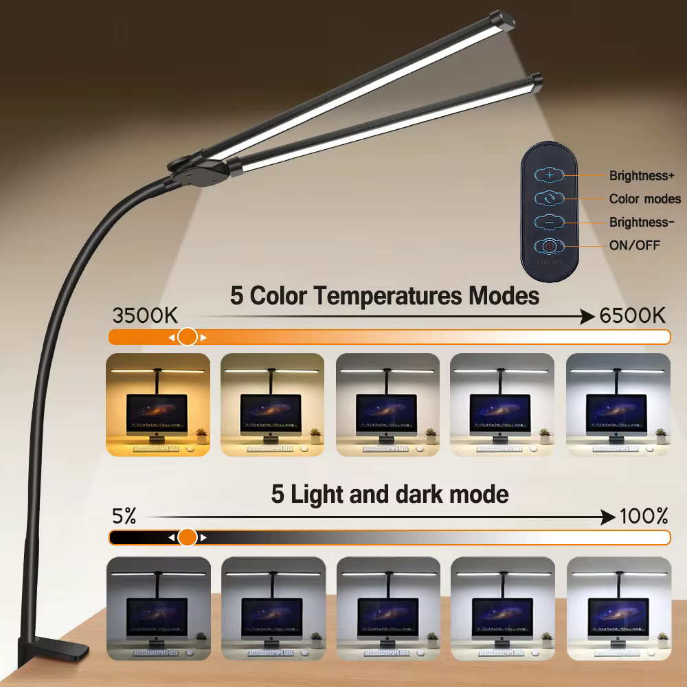 Lampe de bureau LED à Double ou simple tête, variable, pour moniteur PC, lampes de Table USB, lampes