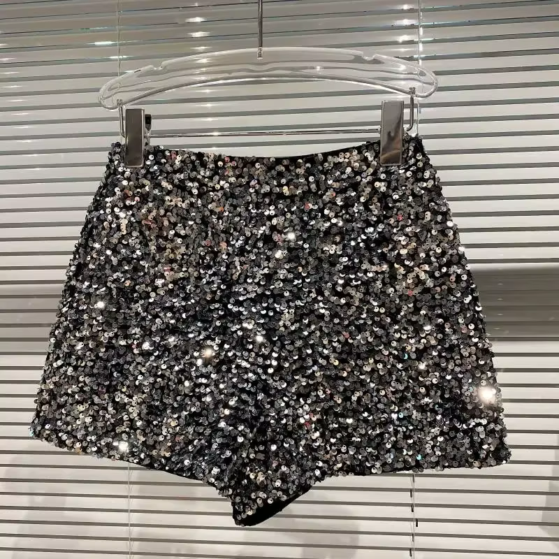 Short en Velours Noir pour Femme, Pantalon Court Polyvalent Brcorporelle à Paillettes, Nouvelle Coll