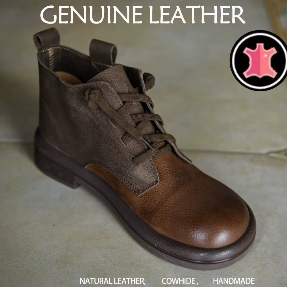 Bottes classiques rétro en cuir de vachette de qualité supérieure, couleur unie, semelle plate et so