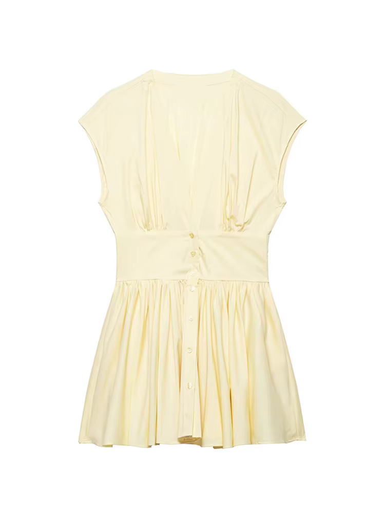 TFMLN Robe Courte Chemise Tendance pour Femme, Coupe Slim Décontractée, Manches Courtes, Col en V, B