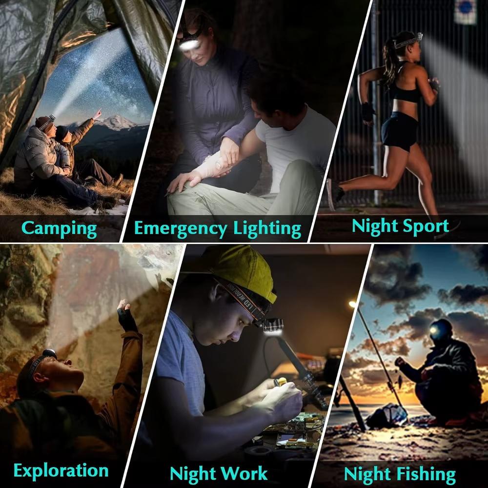 Lampe de sauna aste par USB à LED, lampe frontale lumineuse à haute luminosité avec 8 LED, lampe de
