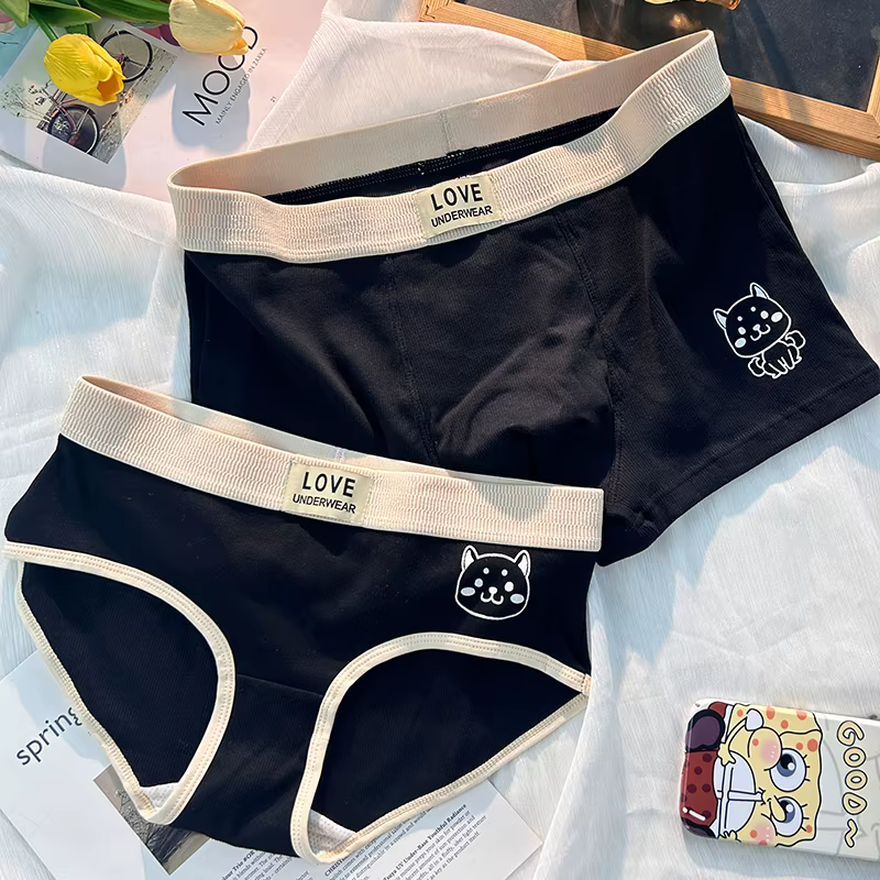 Ensemble de sous-vêtements en coton pour couple, un homme, une femme, sexy, pur désir, dessin animé