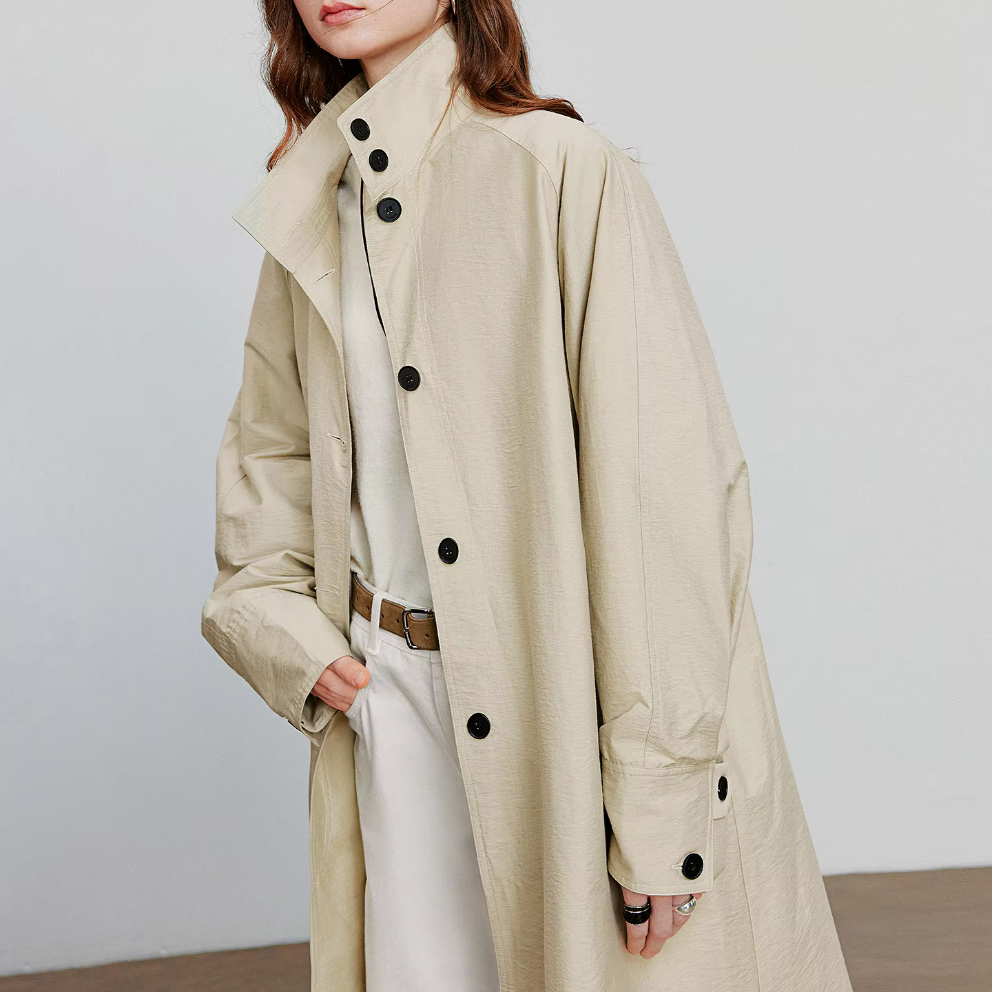 TOYOUTH femmes Trench Coat 2025 automne nouveau Style grange col montant léger mi-long coupe-vent ve