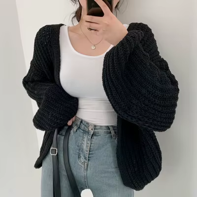Cardigan Vintage Harajuku à manches lanternes pour femme, pull décontracté, coréen, Streetwear d'aut