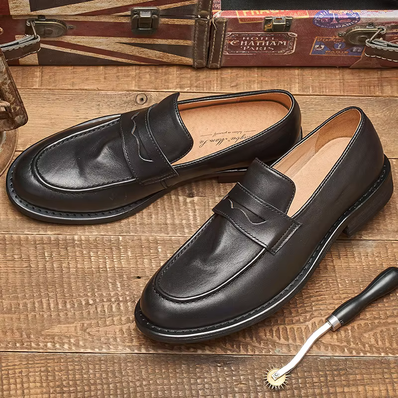 Mocassins britanniques en cuir pour hommes, chaussures de haricot en cuir cirhide, mocassins faits à