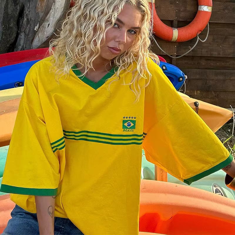 T-shirt à manches courtes et col rond pour femme, haut court, streetwear, esthétique, rue haute, imp