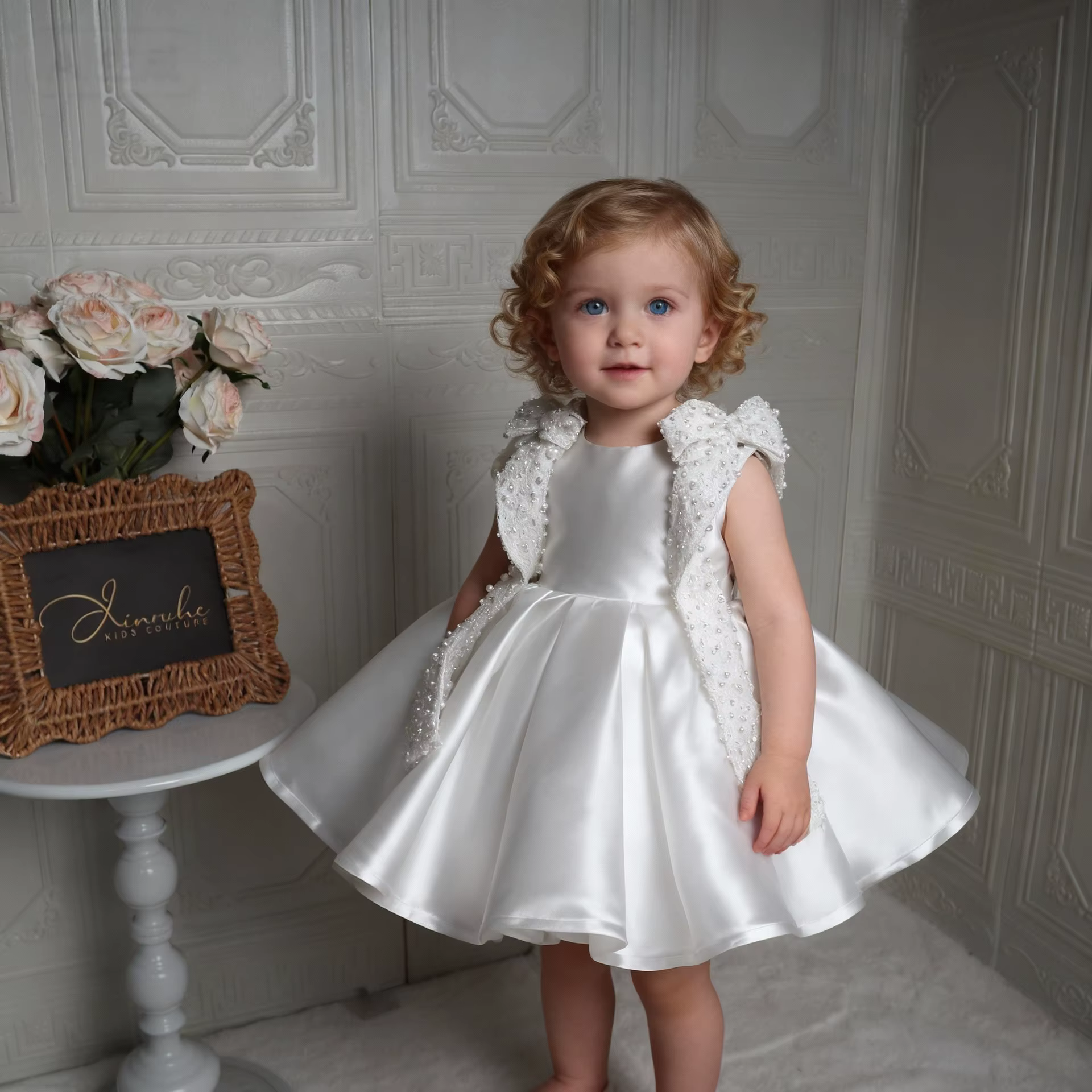 KLFLGD – robe de fête de premier anniversaire en Satin pour bébé fille, tenue élégante de concours d