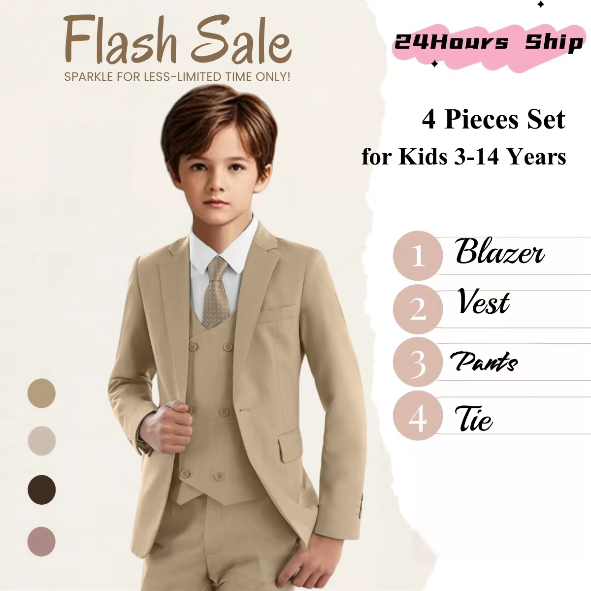 Ensemble de costume solide Champagne pour enfants, pour fête de mariage, remise de diplôme, Communio