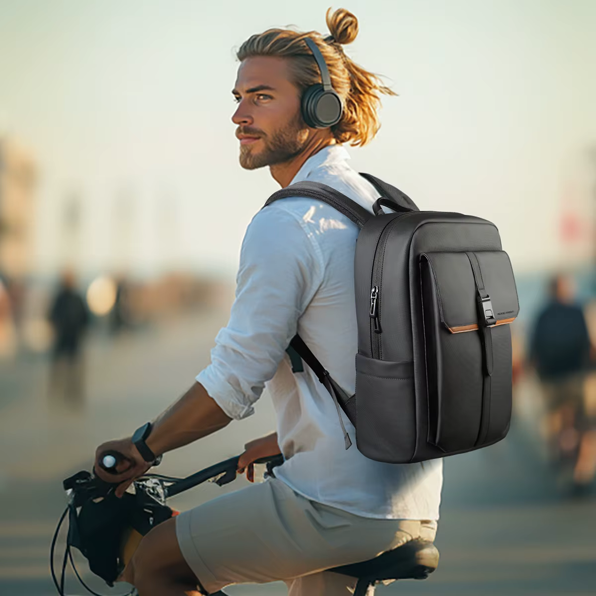 HK – sac à dos d'affaires élégant pour hommes, étanche, à rabat de 15.6 pouces, pour ordinateur port