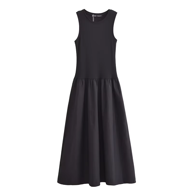 HXAO femmes robes longues noires 2025 printemps sans manches robes élégantes mode décontracté Vintag