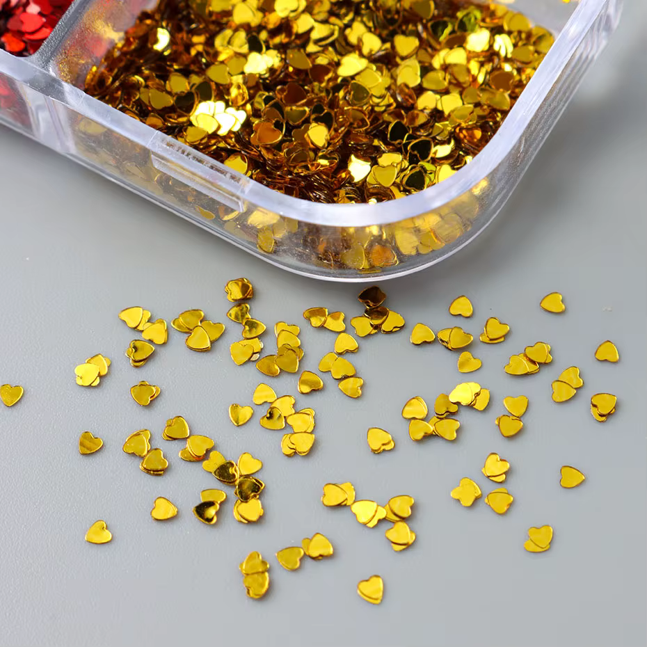 6 grilles Y2K mignon coeur paillettes ongles paillettes Kawaii Mini Laser doré argenté amour flocon 