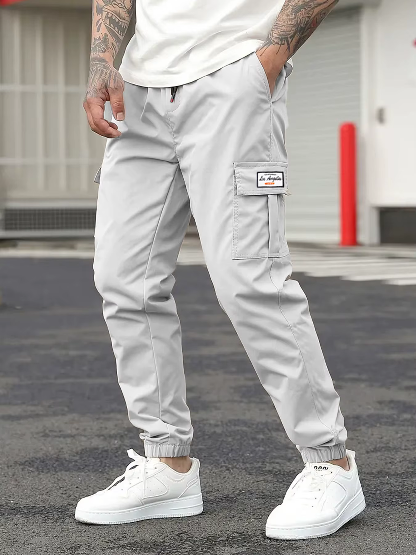 Pantalon Cargo Décontracté Homme Printemps, Pantalon de Jogging Extérieur à Taille Élastique et Cord