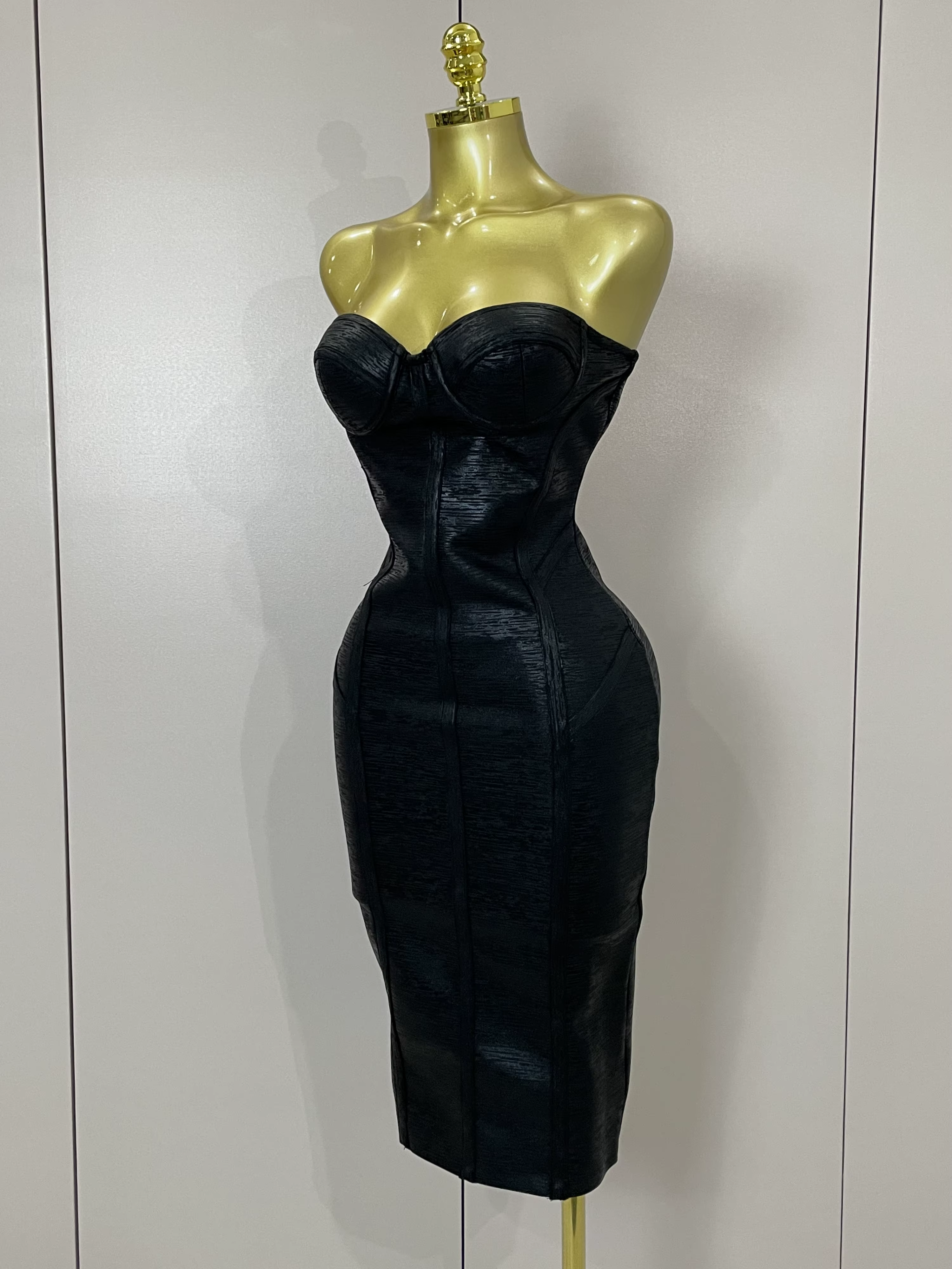 Sexy bretelles or noir feuille couleur moulante robe de pansement 2025New femmes mode célébrer soiré