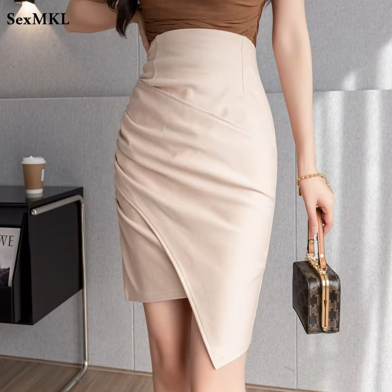 Jupes de bureau élégantes pour femmes, été 2026, mode coréenne, vêtements, taille haute élastique, f