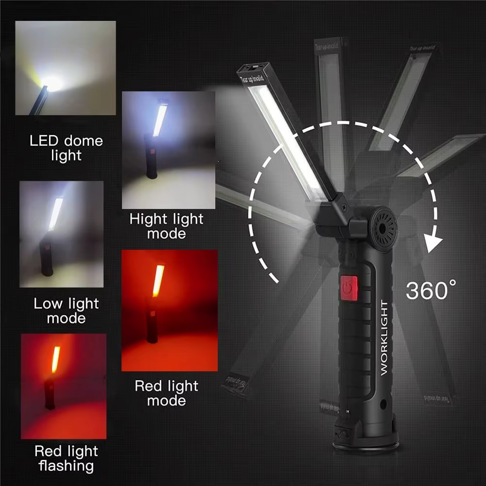 Lampe de poche pliante LED COB, lanterne magnétique Portable pour le travail, Rechargeable par USB, 