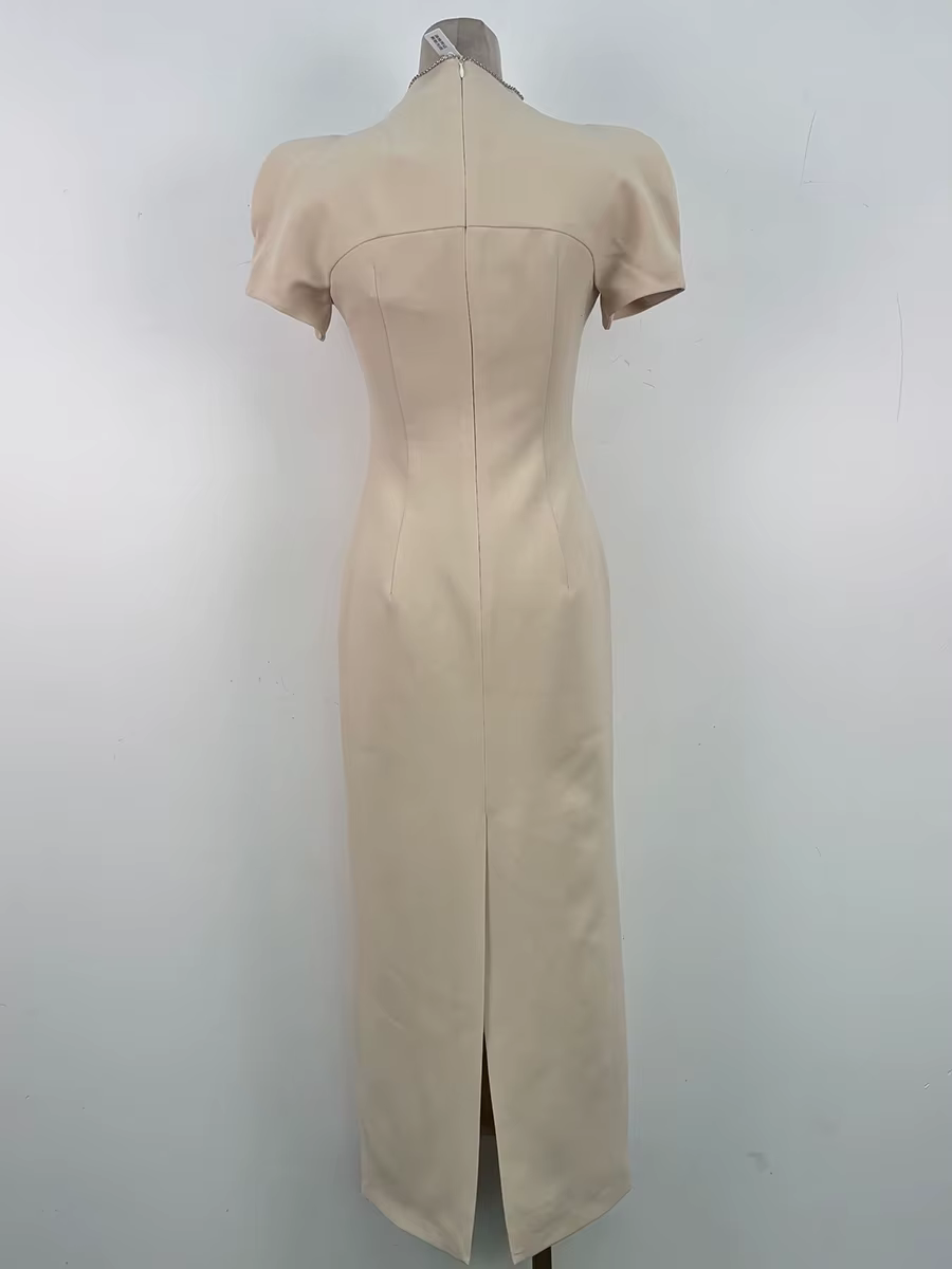 Robe amincissante TWOTWINSTYLE pour femme, col montant, manches courtes, patchwork brodé, ornée de d