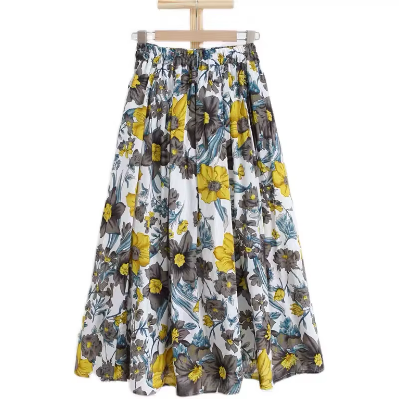 Nouvelle jupe trapèze pour femme, élégante et polyvalente, style campagnard frais, imprimé floral co