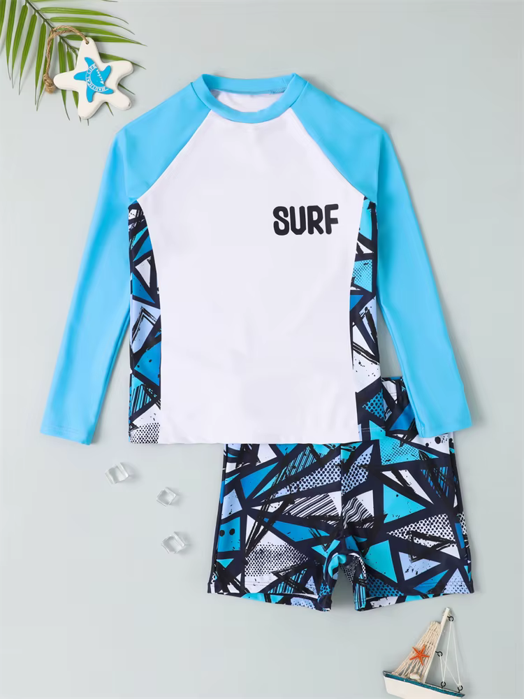 Garçon maillot de bain 2026 nouveau solide et imprimé à manches longues maillots de bain pour enfant