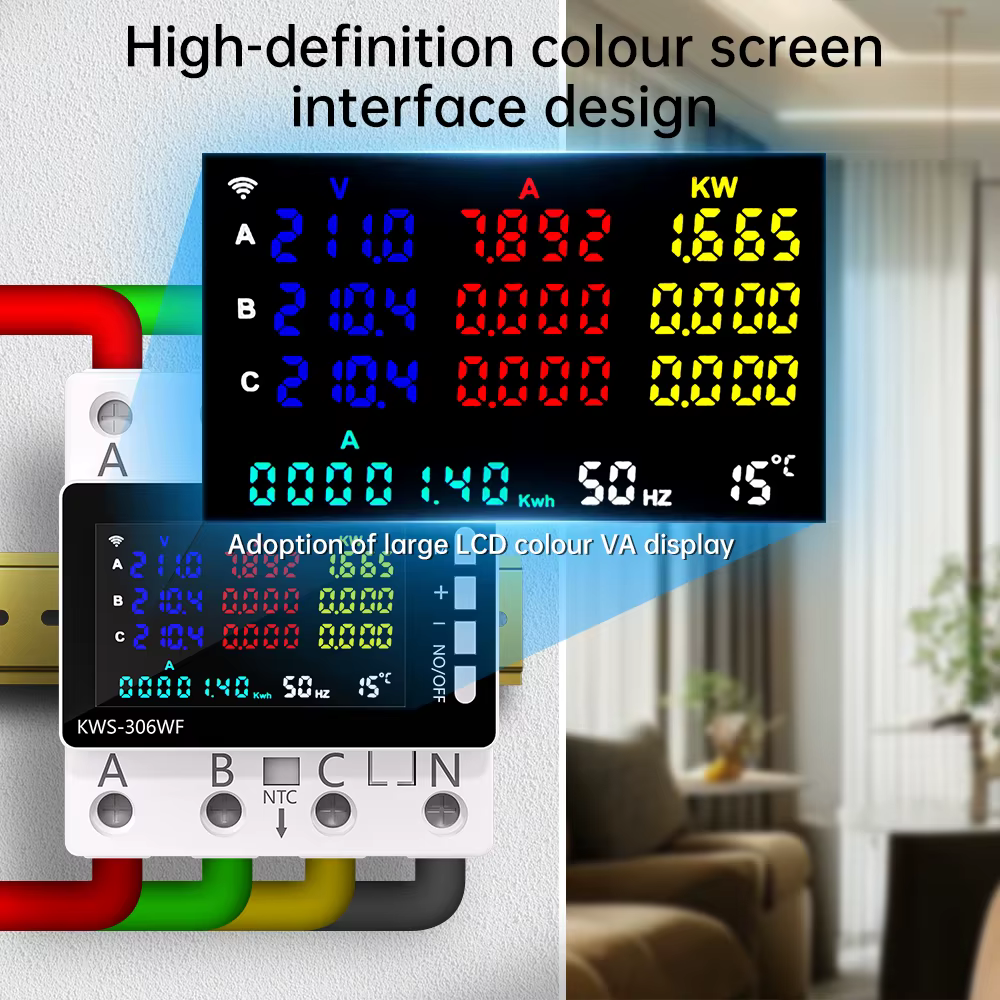 Compteur d'énergie WIFI, moniteur AC AC 85-290V 80A, 3 phases, Rail à 4 fils, protection contre les