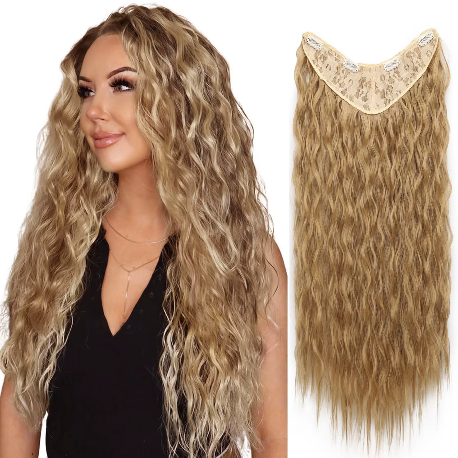 Jeedou-Extension Capillaire Synthétique Ondulée, Cheveux Longs Deep Wave, réinitialisation en Forme