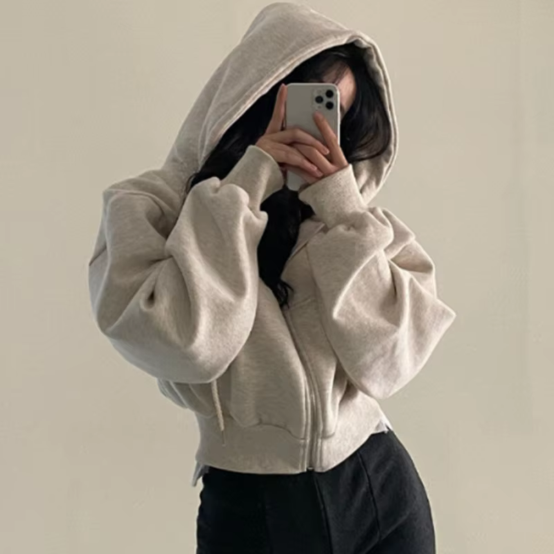 Sweat-shirt à capuche pour femmes, doublé polaire, polyvalent, court, Slim, lisse, Silhouette, ferme