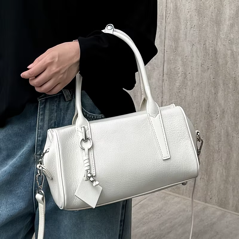 Sacs à bandoulière en cuir de vache véritable pour femmes, fourre-tout rétro Boston de styliste, sac