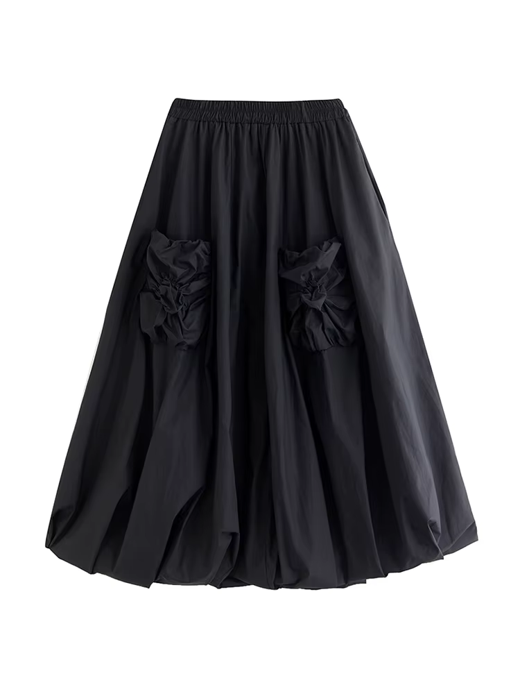 Jupe plissée noire vintage pour femmes, jupe longue bicouche, vêtements décontractés, taille haute, 