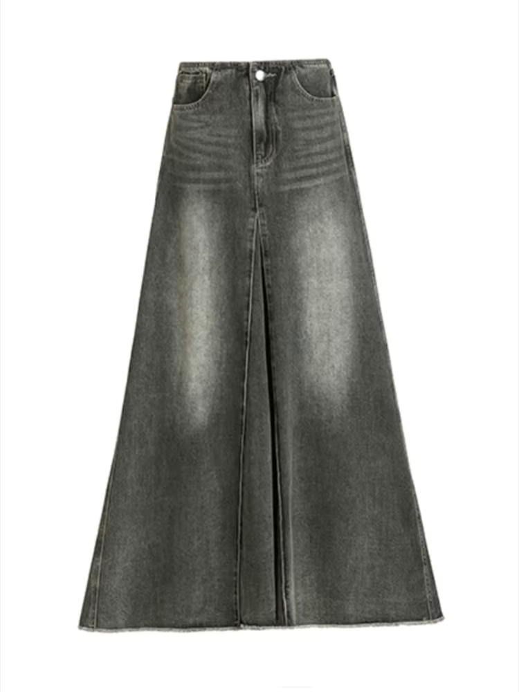 Jupe en jean plissée à volants taille haute pour femmes, jupes longues maxi pour femmes, jupe en jea