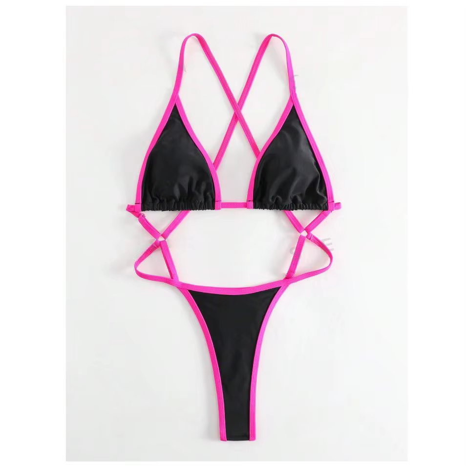 Cikini Summer Beach Maillot de bain une pièce avec bordure contrastée et col licou pour femme - Mail