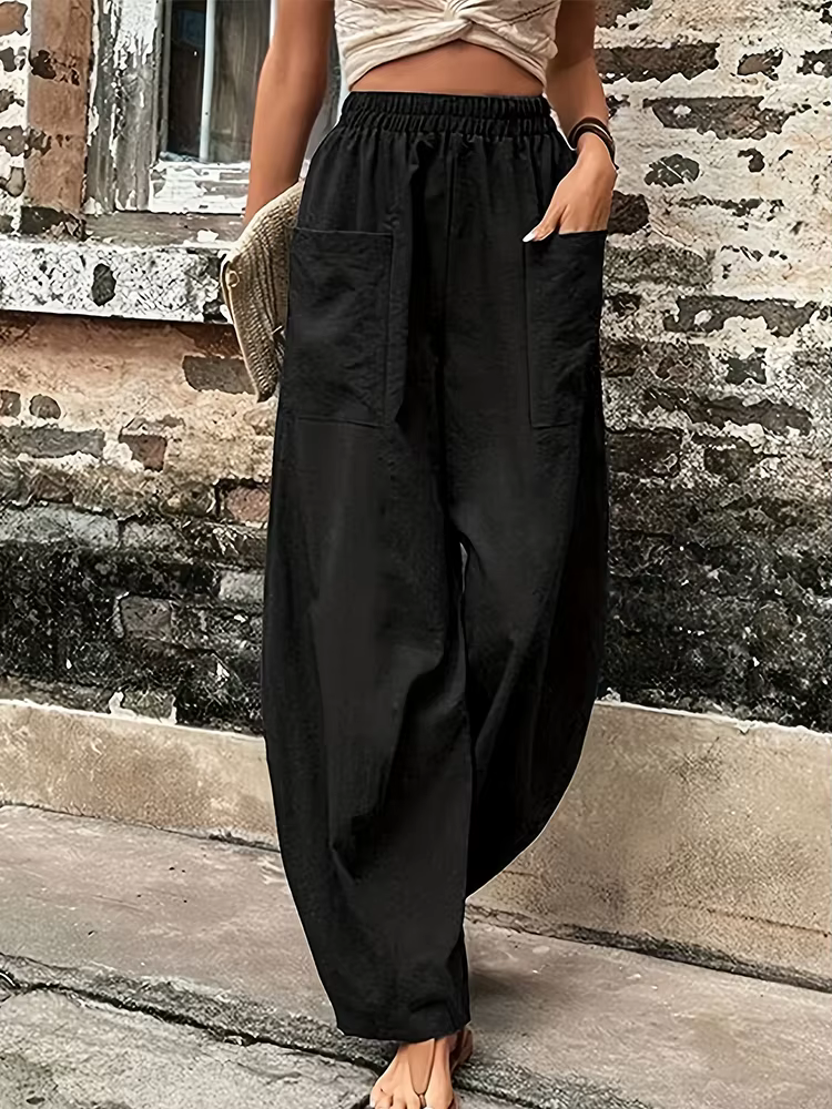 Pantalons Harem en Coton-Lin pour Femmes Grande Taille Pantalons Décontractés à Coupe Ample Rétro Ta