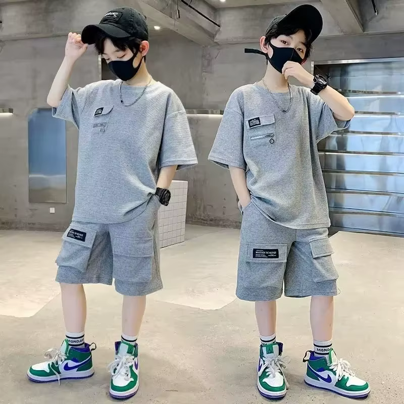 T-Shirt + short 2 pièces ensemble été enfants garçons lettre impression nouveaux enfants adolescent