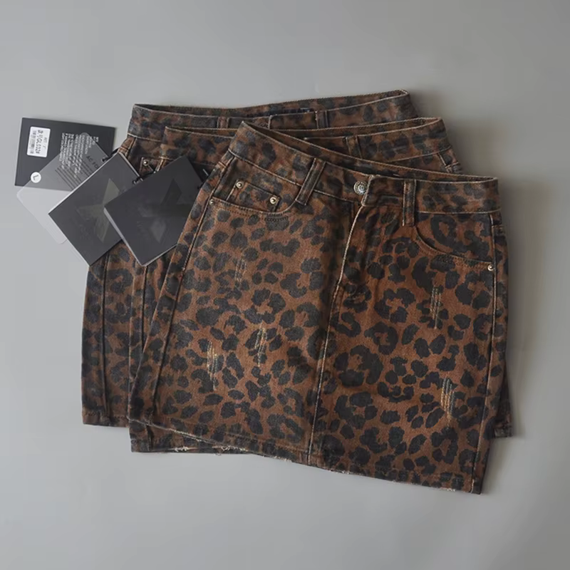 Mini-jupes taille haute pour femmes, jupes léopard à la mode, denim vert vintage, jupe de combat déc