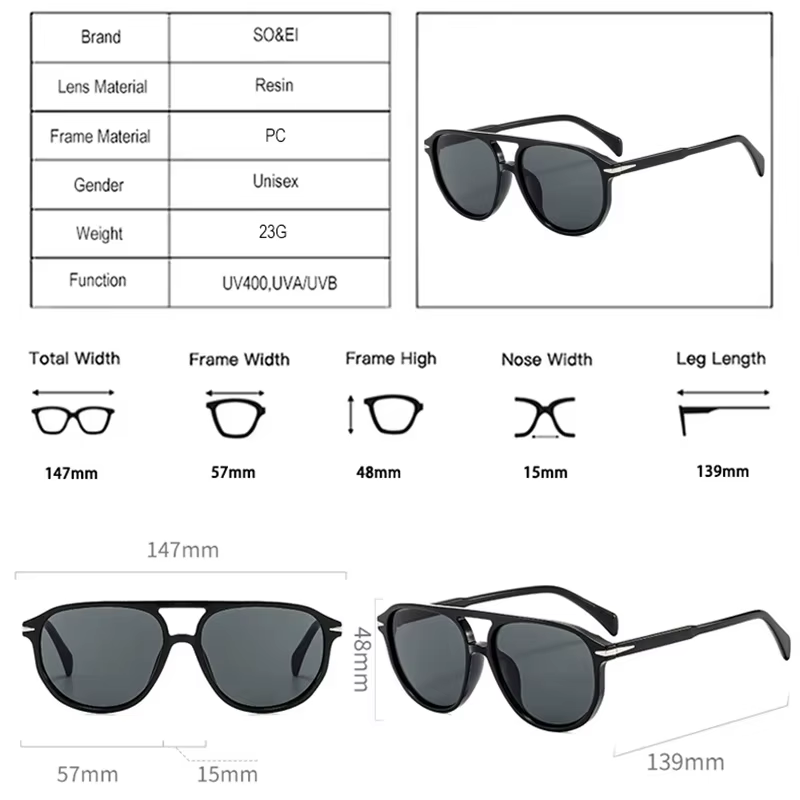 SO & EI rétro Double ponts pilote hommes Rivets lunettes de soleil marque de mode concepteur femmes 
