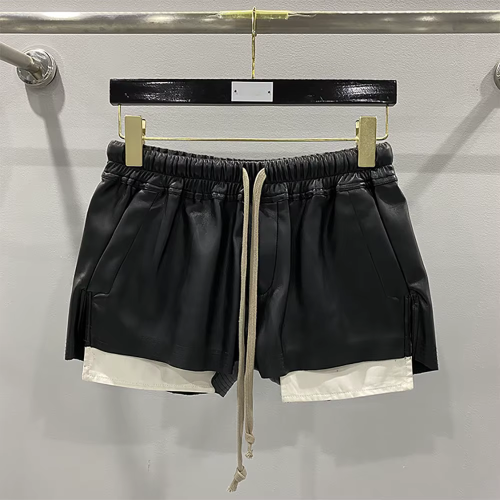 Short en cuir Y2K pour femme, poches exposées, taille élastique, cordon de proximité, décontracté, p