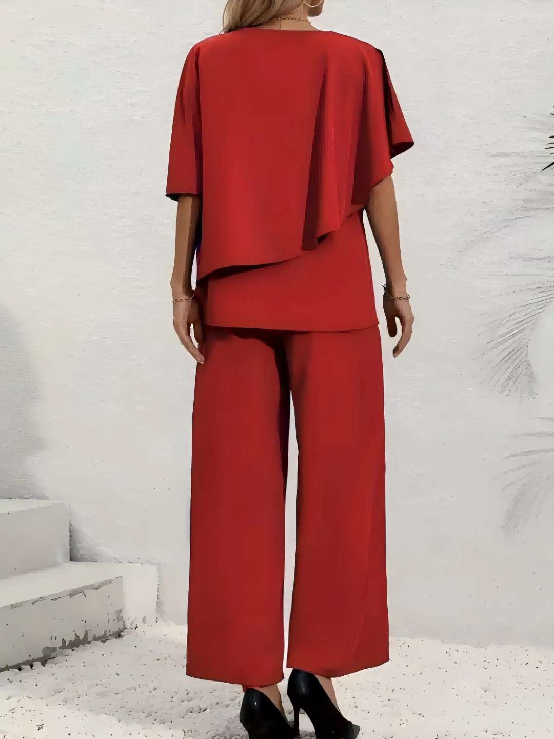 Ensemble 2 pièces pour femmes grandes tailles - Haut à manches bouffantes multicolores à col en V + 