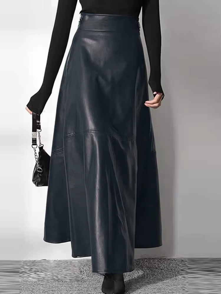 ZANZEA-Jupe longue en cuir PU pour femme, couleur unie, élégante, décontractée, taille haute, fermet