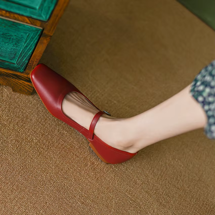 Call TAA-Chaussures Plates en Cuir group pour Femme, Mary Gasoline, Haute Qualité, Boucles Carrées, 
